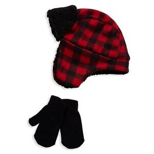NWT Nordstrom‎ Capelli New York Little Boys Trapper Hat Red Plaid Ear Flap Set